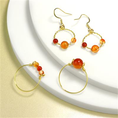 300cts Carnelian Plain Rounds Approx 4mm, 6mm, 8mm, 38cm Strand Set of 3 With Instructions By Ellie Gallagher