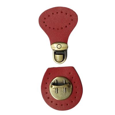Red Sew on Leather Bag Fastening with Antique Brass Clasp (7cm x 4cm)