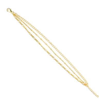 Gold Plated 925 Sterling Silver Triple Chain Bracelet Approx 18cm + 3cm Extender Chain (Beaded Curb, Curb & Figaro)