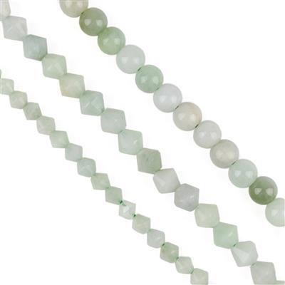 Type A Green Jadeite Rounds Approx 6mm 38cm Strand, Type A Green Jadeite Bicones Approx 6mm 38cm Strand, Green Jadeite Bicones Approx 4mm 38cm Strand