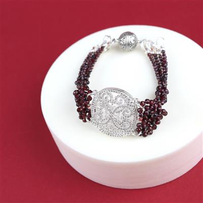 Lady in Red! 3x Strands Garnet Faceted Rounds & Multi-Strand Connector