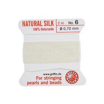 Silk Thread Size 06 (.70mm, .028 in) - White, with needle, 2m (6.5ft)