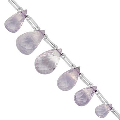 25cts Lavender Quartz Top Side Drill Graduated Faceted Drop Approx 5x3 to 12x7mm, 12cm Strand With Spacers.