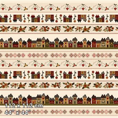 Henry Glass Home Sweet Home Border Stripe Natural Fabric 0.5m