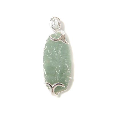 25ct Type A  Oil Green Jadeite Carving Pendant, Approx 20x40mm, with 925 Sterling Silver Mount
