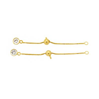Gold Plated 925 Sterling Silver 2inch Extender Chain with Slider Bead with 0.86cts White Topaz, Faceted Round 2pcs