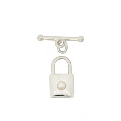 925 Sterling Silver Padlock Clasp with 0.14cts White Freshwater Cultured Pearls, T Bar 17mm, Approx 15x15mm