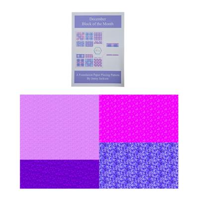 Jenny Jackson Blue, Pink & Purple FPP Block Ten of the Month Kit: Paper Pattern & Fabric Panel