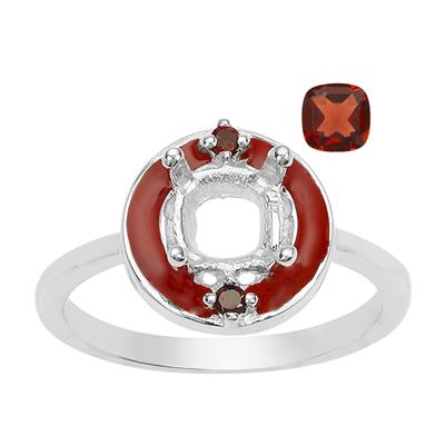 Red Enamel Doughnut Ring Mount (To Fit 6mm Cushion) With 1.45cts Garnet