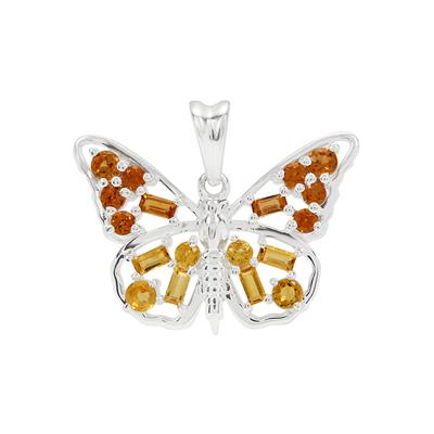 Spring At Chestnut Close By Mark Smith: 925 Sterling Silver Butterfly (D-20mm W-23mm) With 0.96cts Citrine & Hessonite Garnet Charm