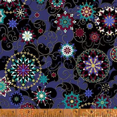 Winter Medallion Black Extra Wide Backing Fabric 0.5m (274cm)