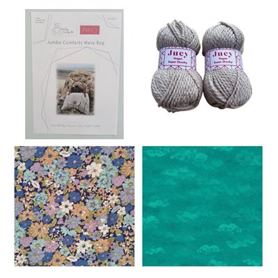 Jumbo Comfort's Oatmeal Yarn & Jade Dreams Wave Bag Kit: Instructions, Yarn (2 x 100g), Fabric (1m) & Button (1 x 30mm)