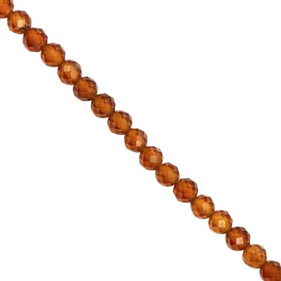 20cts Hessonite Garnet Faceted Round Approx 2mm, 31cm Strand 