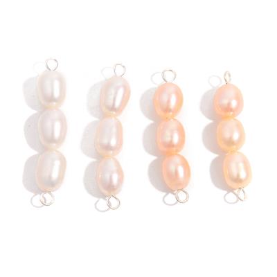 925 Sterling Silver Triple White & Pink Freshwater Rice Pearl Connectors, 4pcs