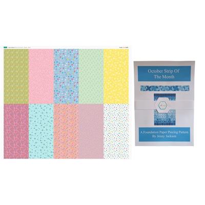 Jenny Jackson's Pastel FPP October Strip of the Month Kit: Pattern, Fabric Panel & Ready To Use Templates