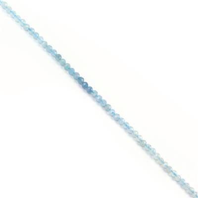 18cts Aquamarine  Faceted Rounds Approx 3mm, 38cm Strand 