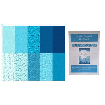 Jenny Jackson's Blue FPP October Strip of the Month Kit: Pattern, Fabric Panel & Ready To Use Templates