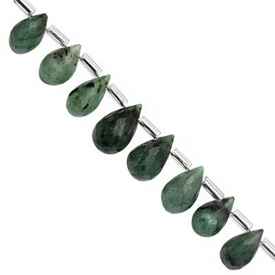 25cts Emerald Faceted Drop Approx 6x4 to 11x6mm, 12cm Strand With Spacers