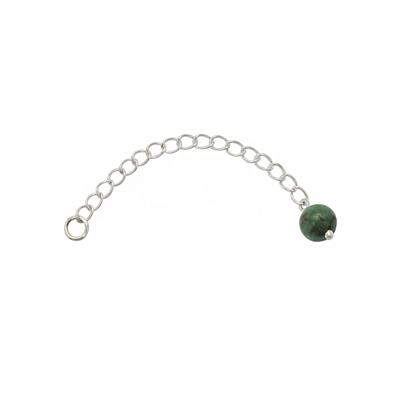 May Birthstone: 925 Sterling Silver Cable Chain Extender with Emerald, Approx 6mm and Approx 2in Chain 