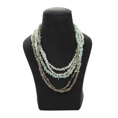 440cts Multi Gemstone Nuggets Necklace Set, Approx 2x1 to 13x4mm, 34" Necklace with 925 Sterling Silver bolt Ring Clasp, Approx 5mm (set of 3)