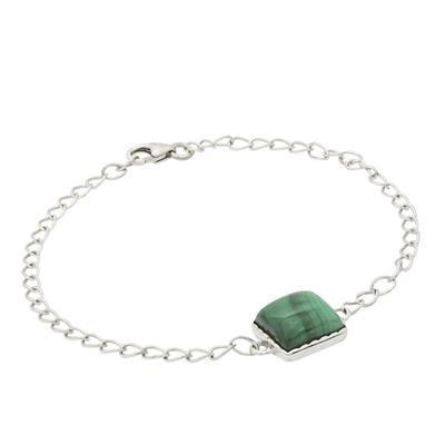925 Sterling Silver Bracelet with 7.66ct Malachite Square Cabochon Approx 7.5inch
