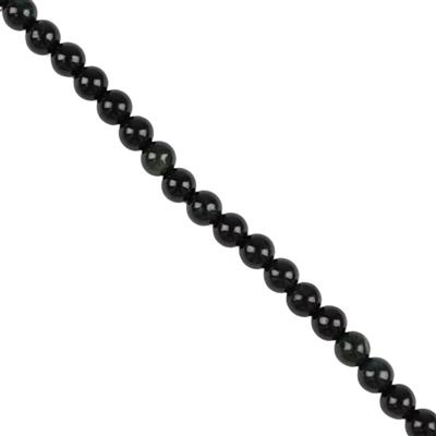 50cts Type A Black Jadeite Plain Rounds, Approx 4mm, 38cm Strand