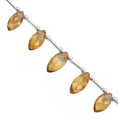 22cts Mandarin Citrine Top Side Drill Graduated Faceted Marquise Approx 9x6 to 15x8mm, 16cm Strand with Spacers