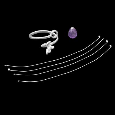 925 Sterling Silver Butterfly Adjustable Ring Kit With 1.50cts Amethyst Approx 6x8mm