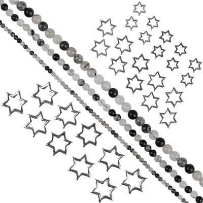 Black Rutile Quartz, Silver Plated Base Metal Star Shaped Halo Bead Project With Downloadable Instructions By Linda Brumwell