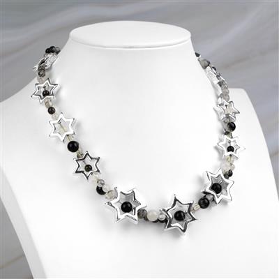 Black Rutile Quartz, Silver Plated Base Metal Star Shaped Halo Bead Project With Downloadable Instructions By Linda Brumwell