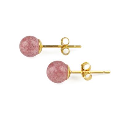Strawberry Quartz Earrings, Approx 5mm, Gold Plated 925 Sterling Silver