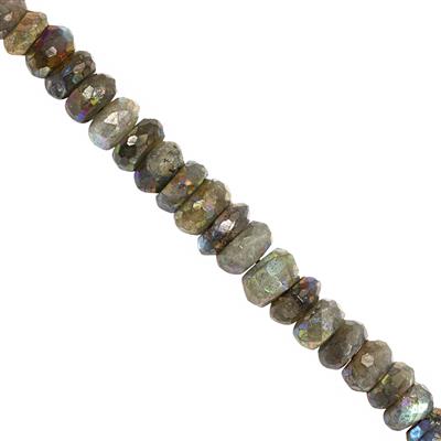 73cts A. B. Coated Labradorite Faceted Rondelles Approx. 5mm to 8mm, 20cm Strands