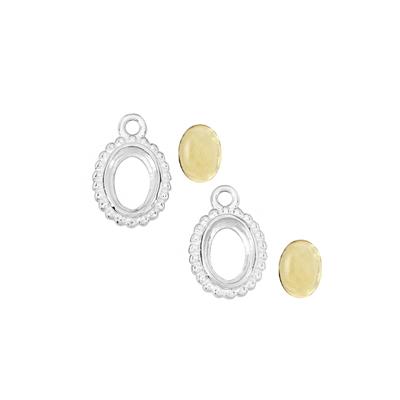2x 925 Sterling Silver Oval Shape Beaded Bezel Charm With 2.60cts Citrine Oval Cabochon Approx 8x6mm