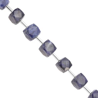 75cts Sodalite Center Drill Faceted Cube Approx 6.50 to 8.50mm, 19cm Strand with Spacers