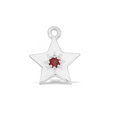 925 Sterling Silver Gem Set Star Shape Charm with Ruby Approx 10mm
