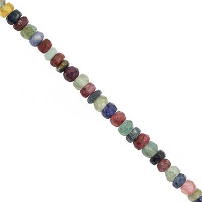 28cts Ruby, Emerald & Blue Sapphire Faceted Rondelles Approx 2x1 to 4x2mm, 20cm Strand