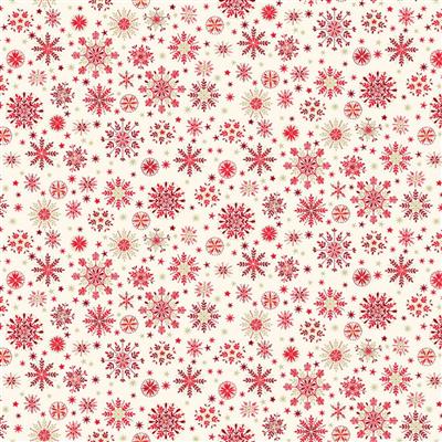 Makower Christmas Scandi Snowflakes Cream/Red Fabric 0.5m