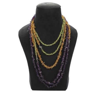 400cts Multi Gemstone Nuggets Necklace Set, Approx 2x1 to 13x4mm, 34" Necklace with 925 Sterling Silver bolt Ring Clasp, Approx 5mm (set of 3)