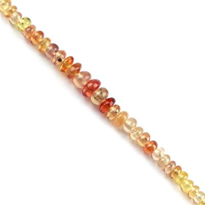 7cts Padparadscha Sapphire Smooth Rondelle Approx 2x1 to 3x1mm, 9cm Strand