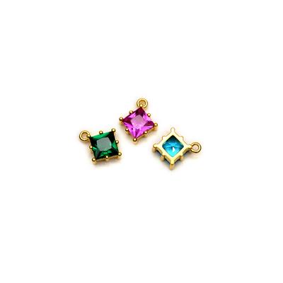 Gold Plated 925 Sterling Silver Square Charms With Cubic Zirconia Approx 6mm (3pcs)