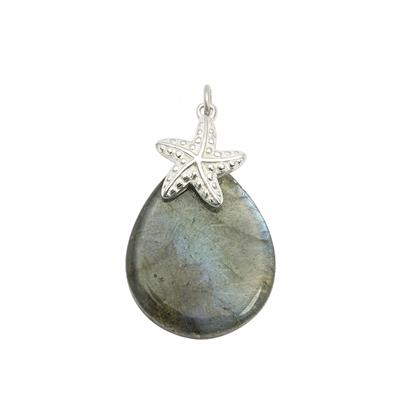 925 Sterling Silver Starfish Pinch Bail with Pear Shape Top Drilled Cabochon Labradorite Approx 38x20mm