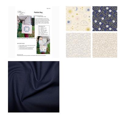 Suzie Duncan's Navy Lewis & Irene Pebble Bag Kit: Instructions, Fabric (0.5m) & FQ's (4pcs)