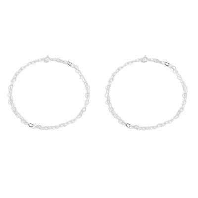 925 Sterling Silver hammered Heart Bracelet, 7.5inches, 2pcs