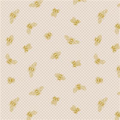 Lewis & Irene Honey Bee Gold Metallic Bees On Dark Cream Fabric 0.5m