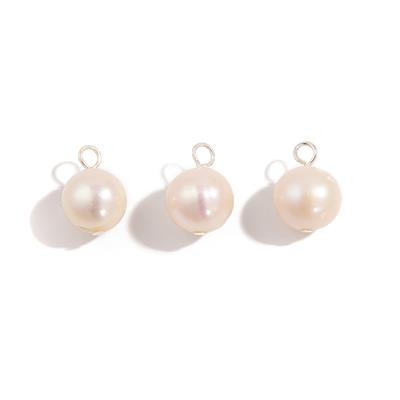 925 Sterling Silver Freshwater Pearl Charm, Approx 8-9mm, 3pcs