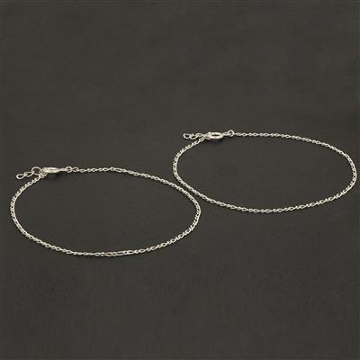 925 Sterling Silver Figaro Bracelet, Approx 7.5inch extend to 8 inch (Pack of 2 Pcs)
