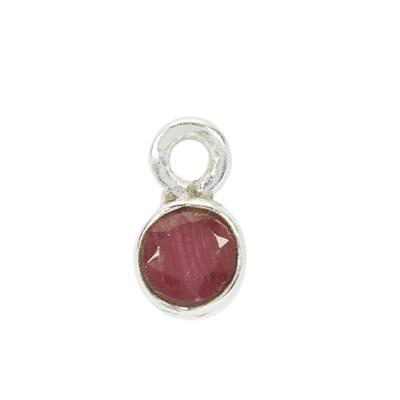 925 Sterling Silver July Birthstone Round Charm with 0.04cts Ruby, Approx 3mm