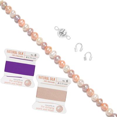 925 Sterling Silver White & Natural Purple & Papaya Freshwater Potato Pearl Project With Instructions By Suzie Menham