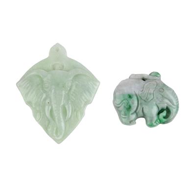 Type A Burmese Jadeite Carved Elephant Pendant & Type A Tri-colour Jadeite Carved Elephant