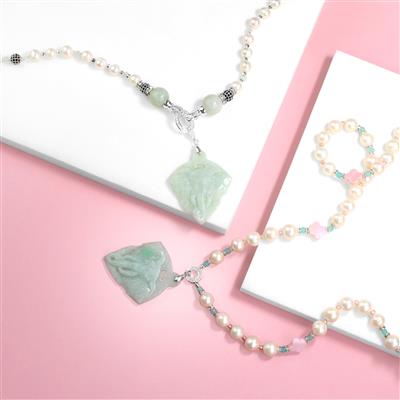 Type A Burmese Jadeite Carved Elephant Pendant & Type A Tri-colour Jadeite Carved Elephant